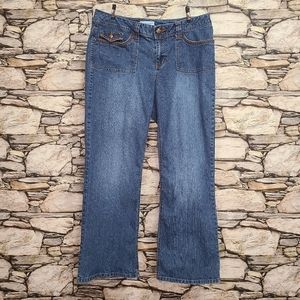 Kim Rogers Petite Wide Leg Jeans Size 14P Button Pockets Blue Denim Medium Wash